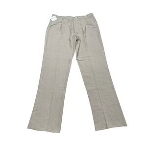 Eddie Bauer Belgium Linen Pleated Pants Mens 46x36 Tall Khaki Career Preppy